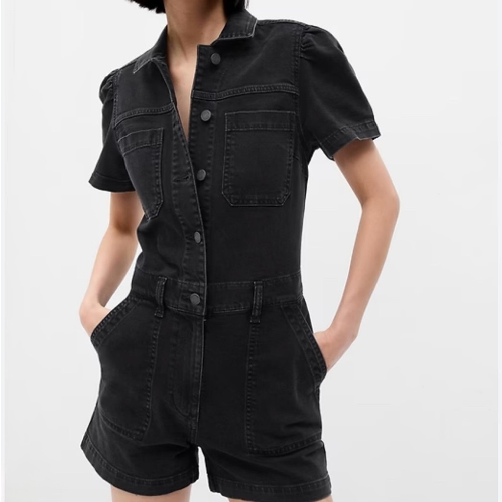 GAP Puff Sleeve Dark Wash Denim Romper Sz 12